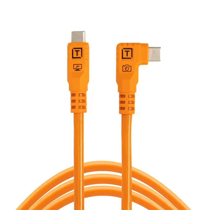 Tether Tools TetherPro Optima 10G USB-C, 10' (3m), Straight to Right, High-Visibility Orange top angle