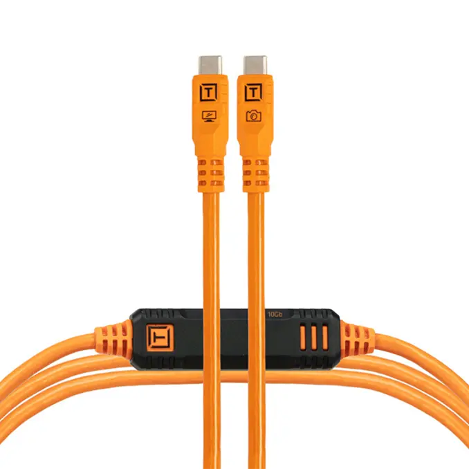 Tether Tools TetherPro Optima 10G USB-C, 15' (4.6m), Straight to Straight, High-Visibility Orange top angle
