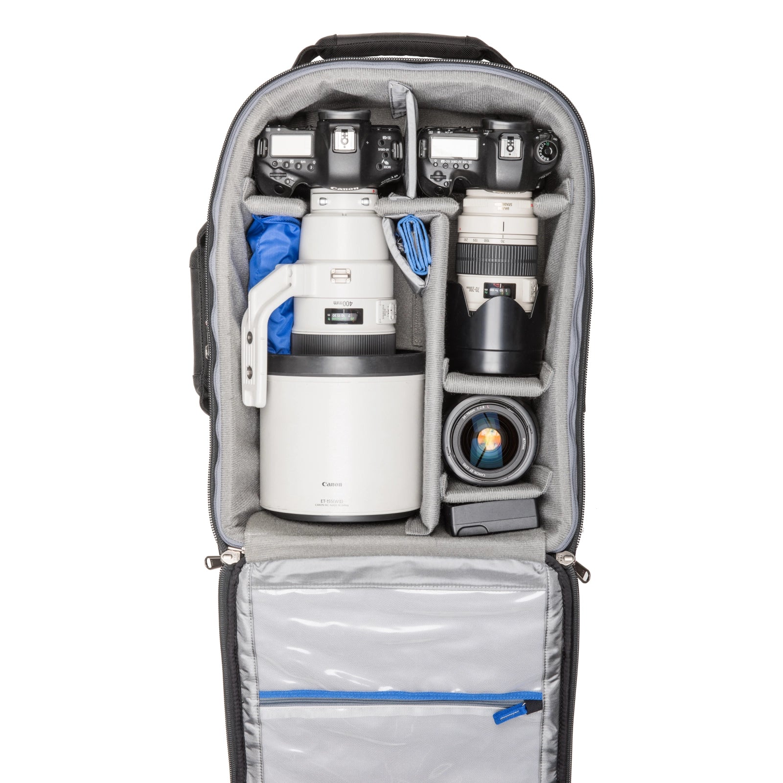 Think Tank Airport International V3 inside angle with camera equipment inside