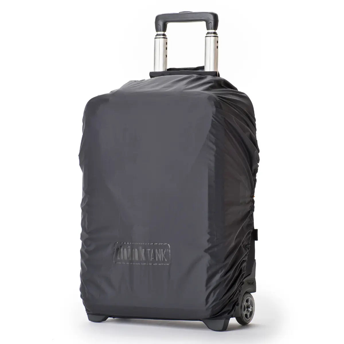 Gray luggage cover on a suitcase with 'CamelBak' branding on a white background