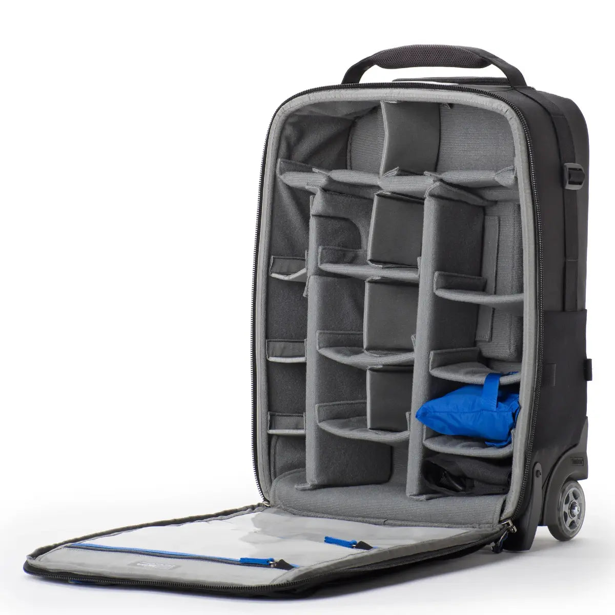 Gray travel backpack with multiple compartments on a white background