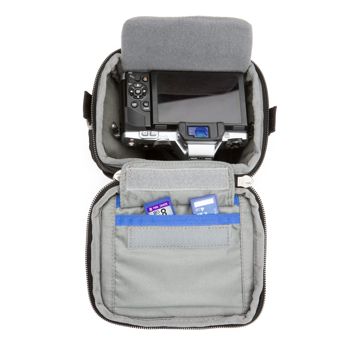 Think Tank Digital Holster 5 V2 top angle with lid open and camera inside