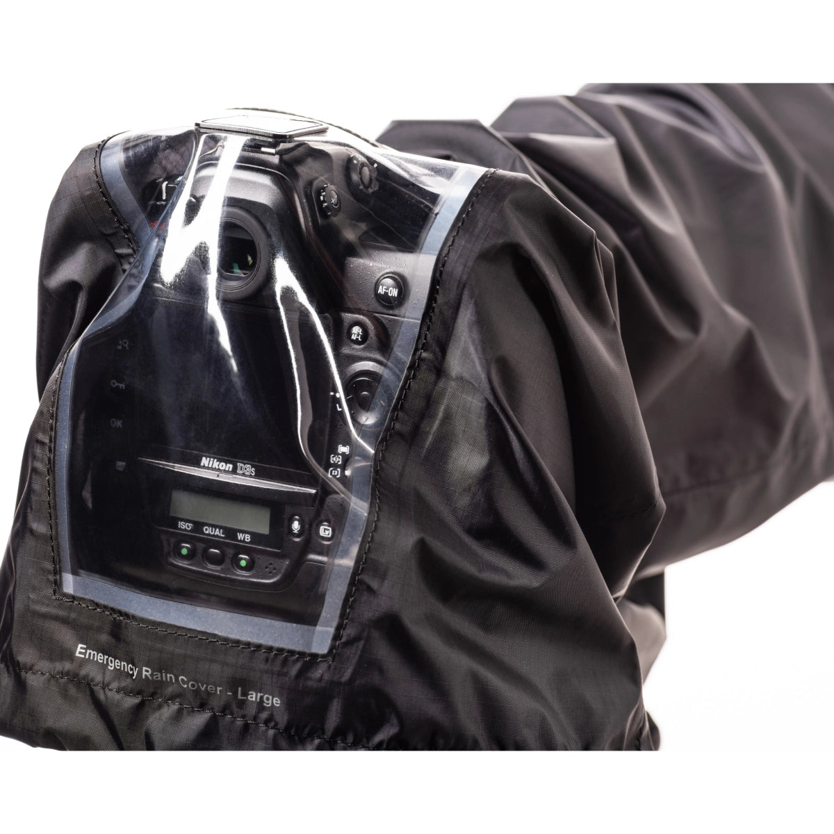 Think Tank Emergency Rain Cover Large close up of rain cover covering camera screen