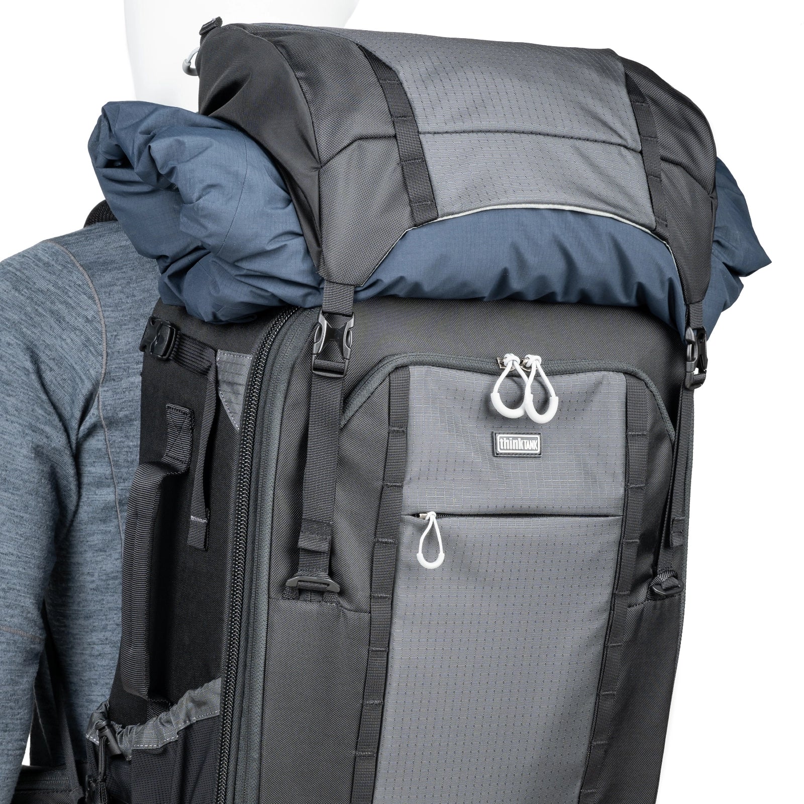 Think Tank FirstLight 46L+ front angle of expanded top pocket