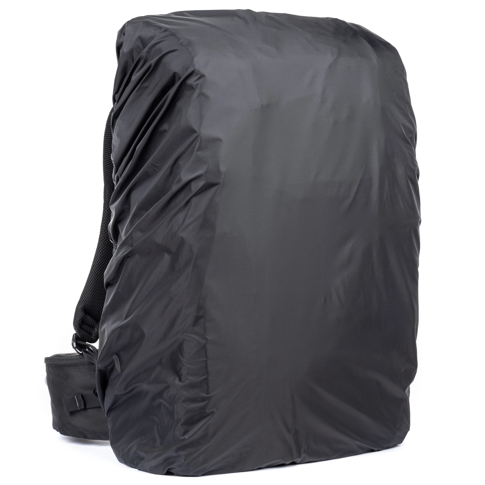 Think Tank FirstLight 46L+ back view with rain cover on bag
