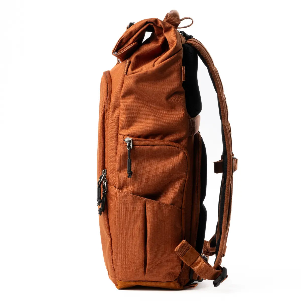 Brown backpack on a white background