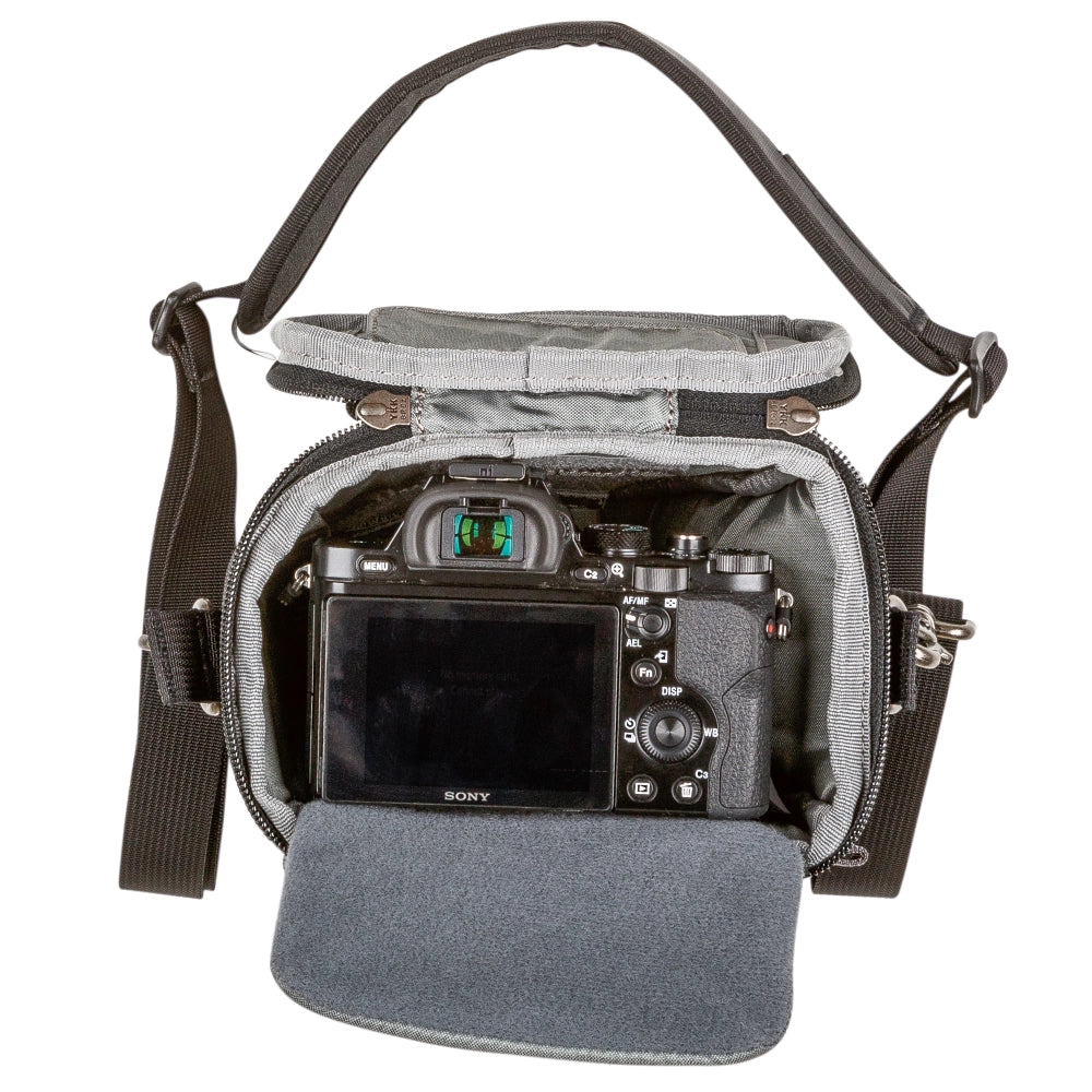 Think Tank Photo Digital Holster bag 10 V2 top angle of inside holster with camera inside