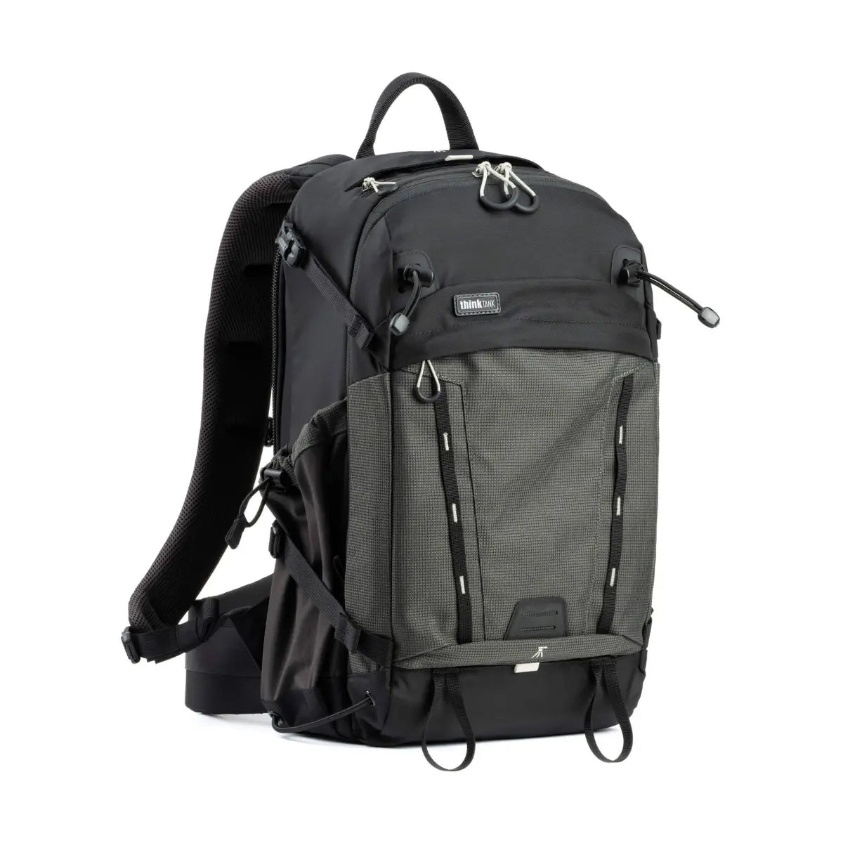 Black and gray backpack on a white background