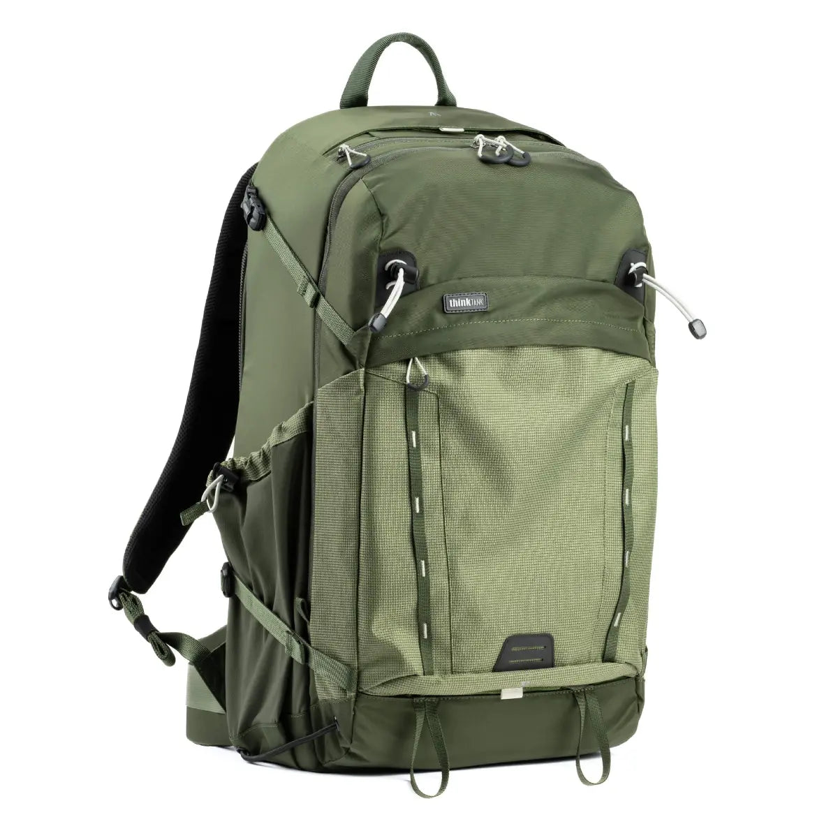 Green backpack on a white background