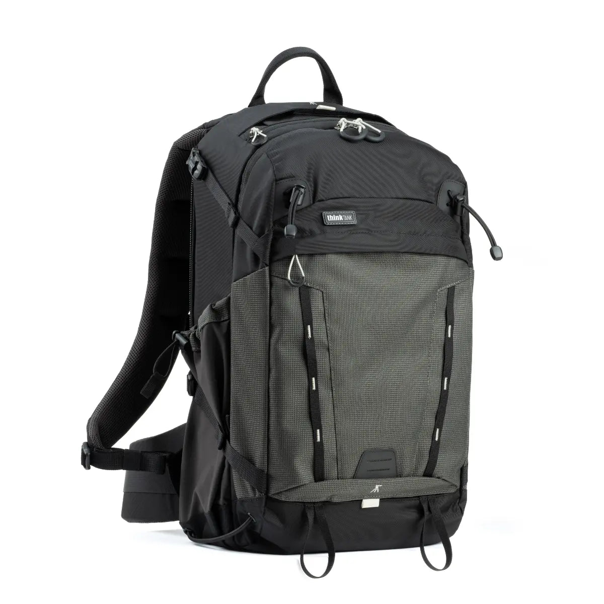 Black and gray backpack on a white background