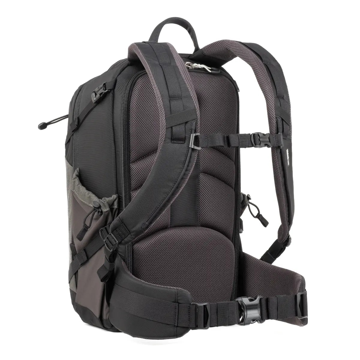 Black backpack on a white background