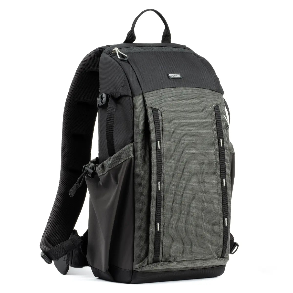 Black and gray backpack on a white background