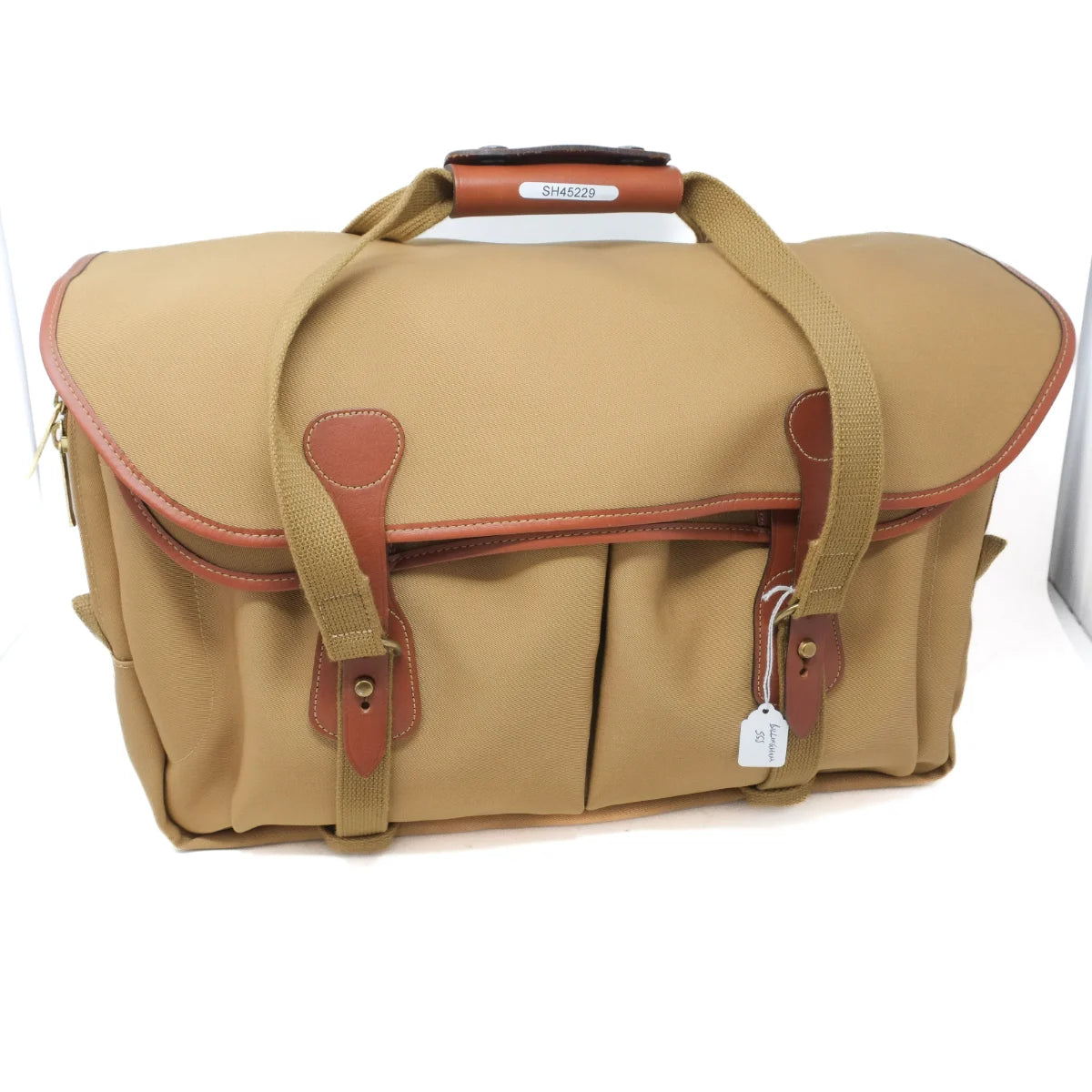 Used Billingham 555 Camera Shoulder Bag in Khaki/Tan Canvas - front angle