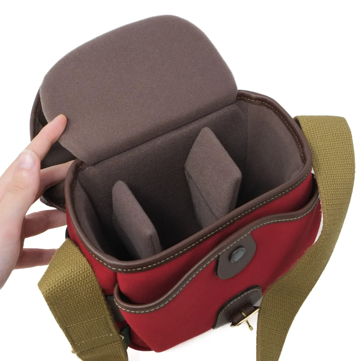 Used Billingham Hadley Digital in Red Canvas/Chocolate leather - top angle