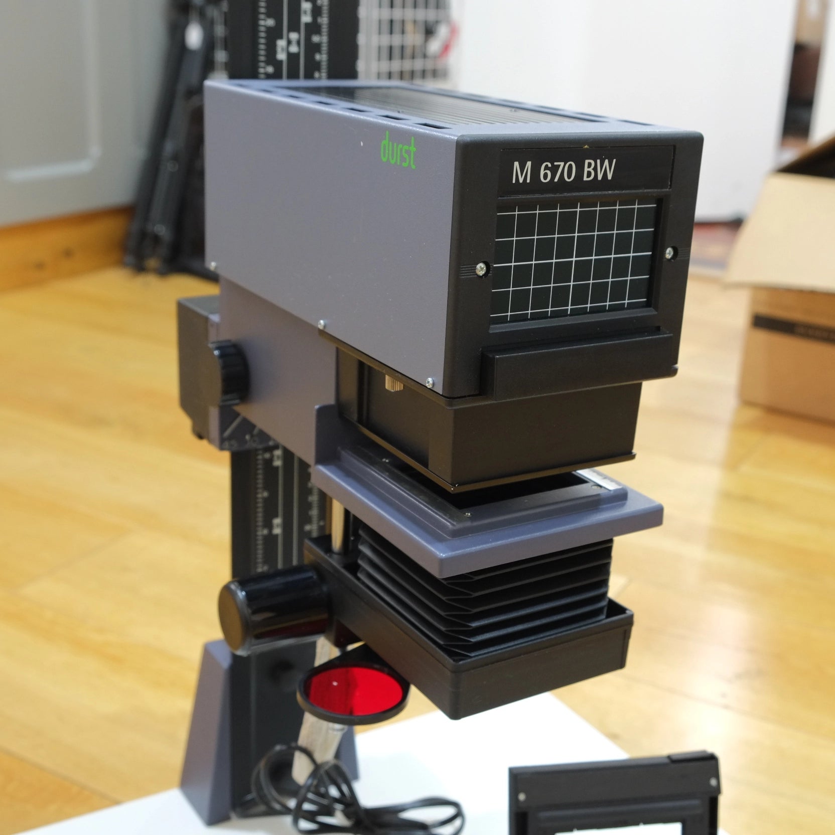 Used Boxed Durst M670 Black and white Enlarger Barely used - front angle