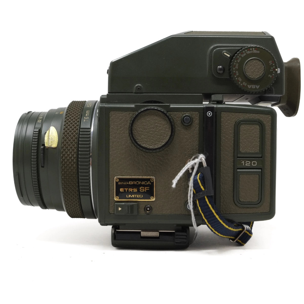 Vintage camera with lens and control knobs on a white background