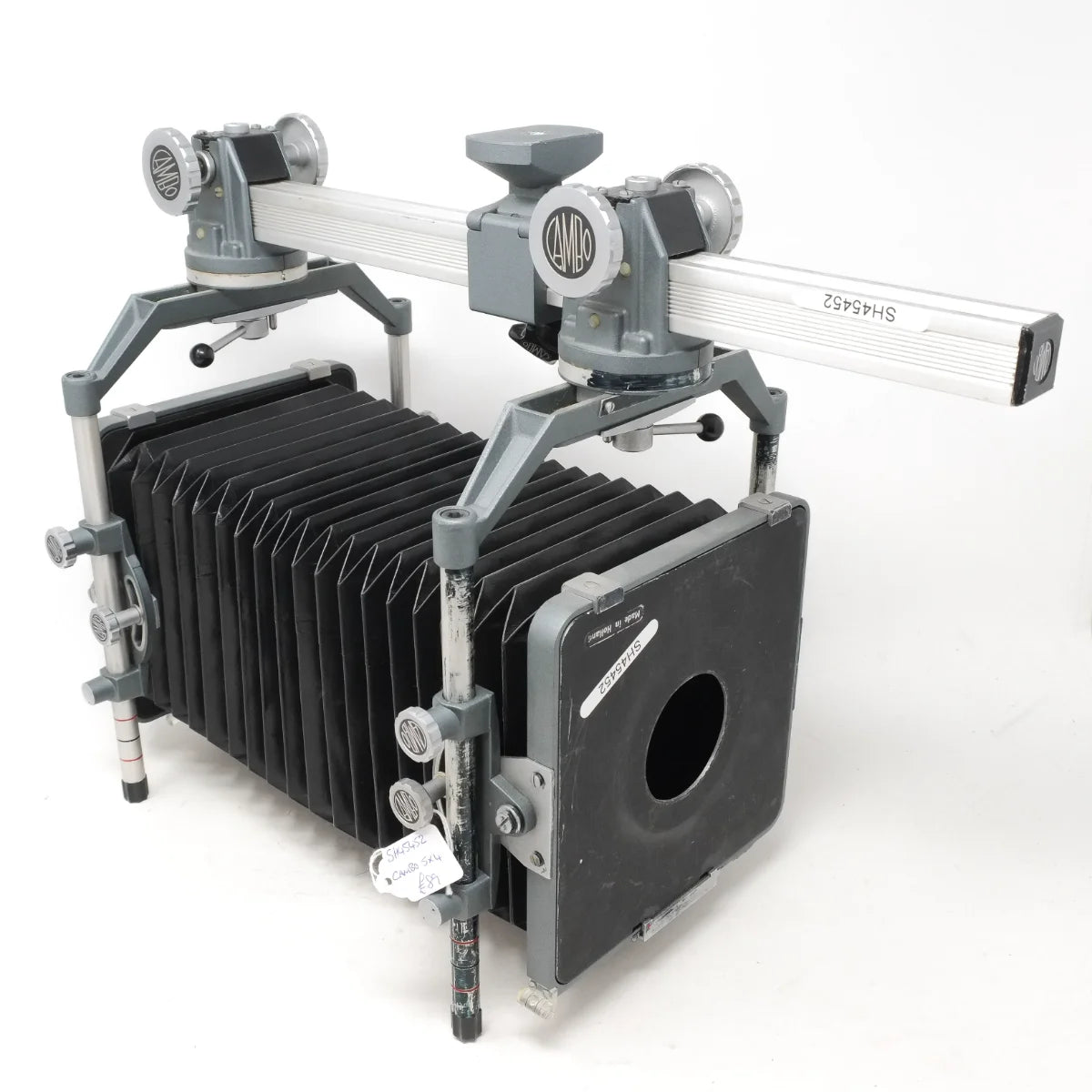 Used Cambo 5X4 Monorail camera with standard bellows - front angle