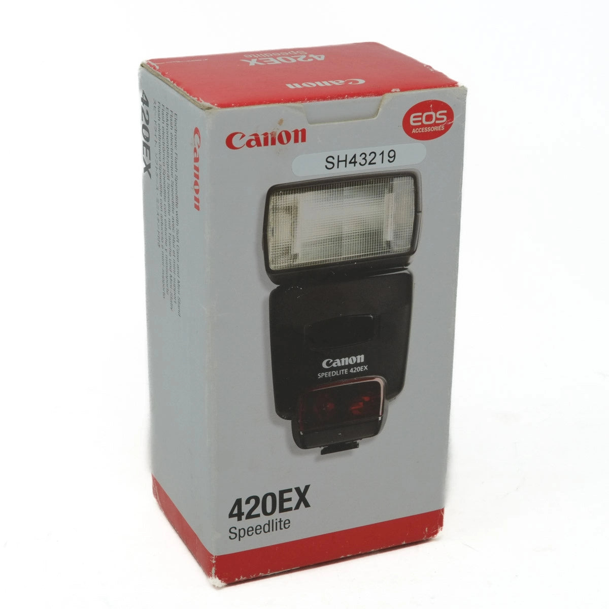 Canon 420EX Speedlite flash in packaging on a white background