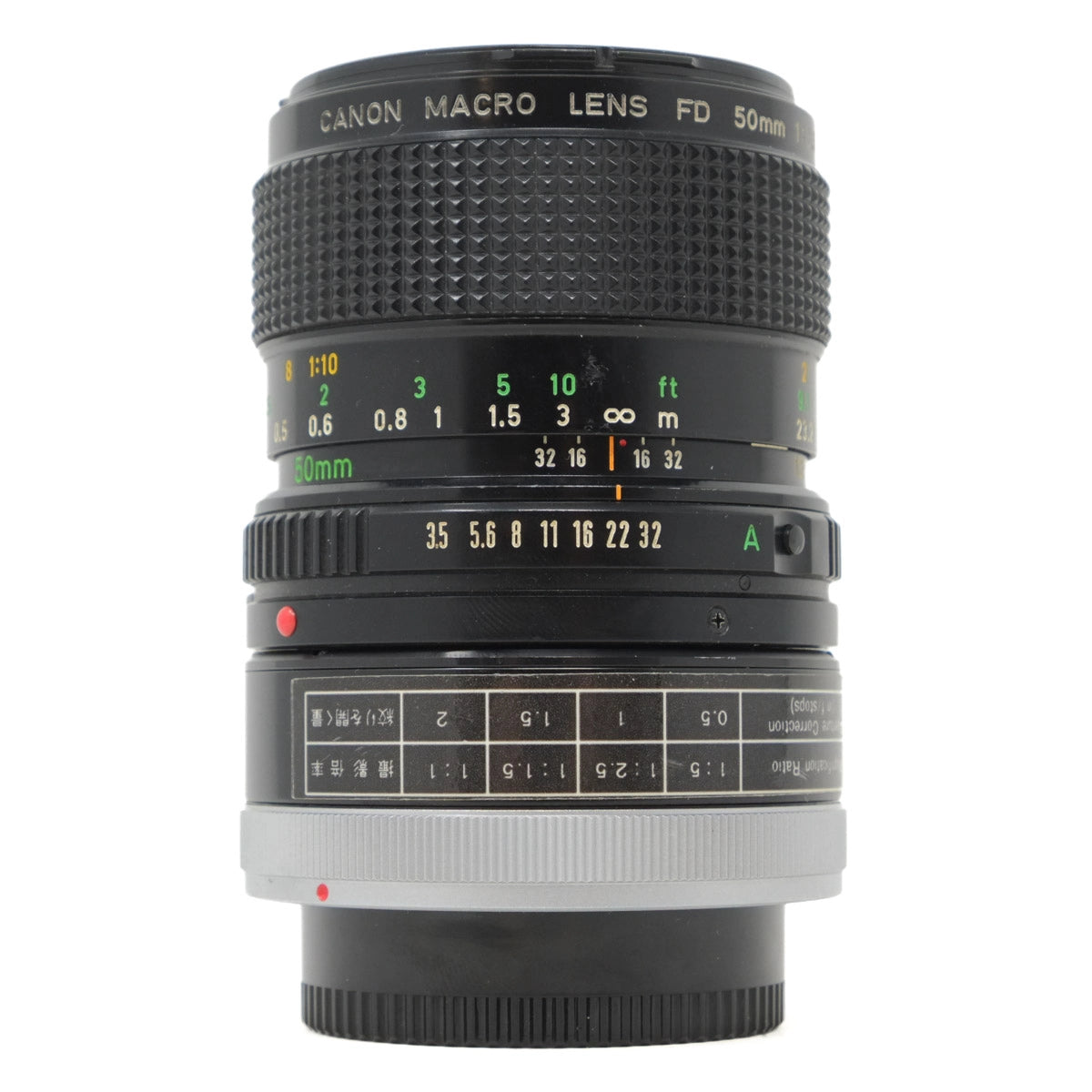 Canon macro lens on a white background