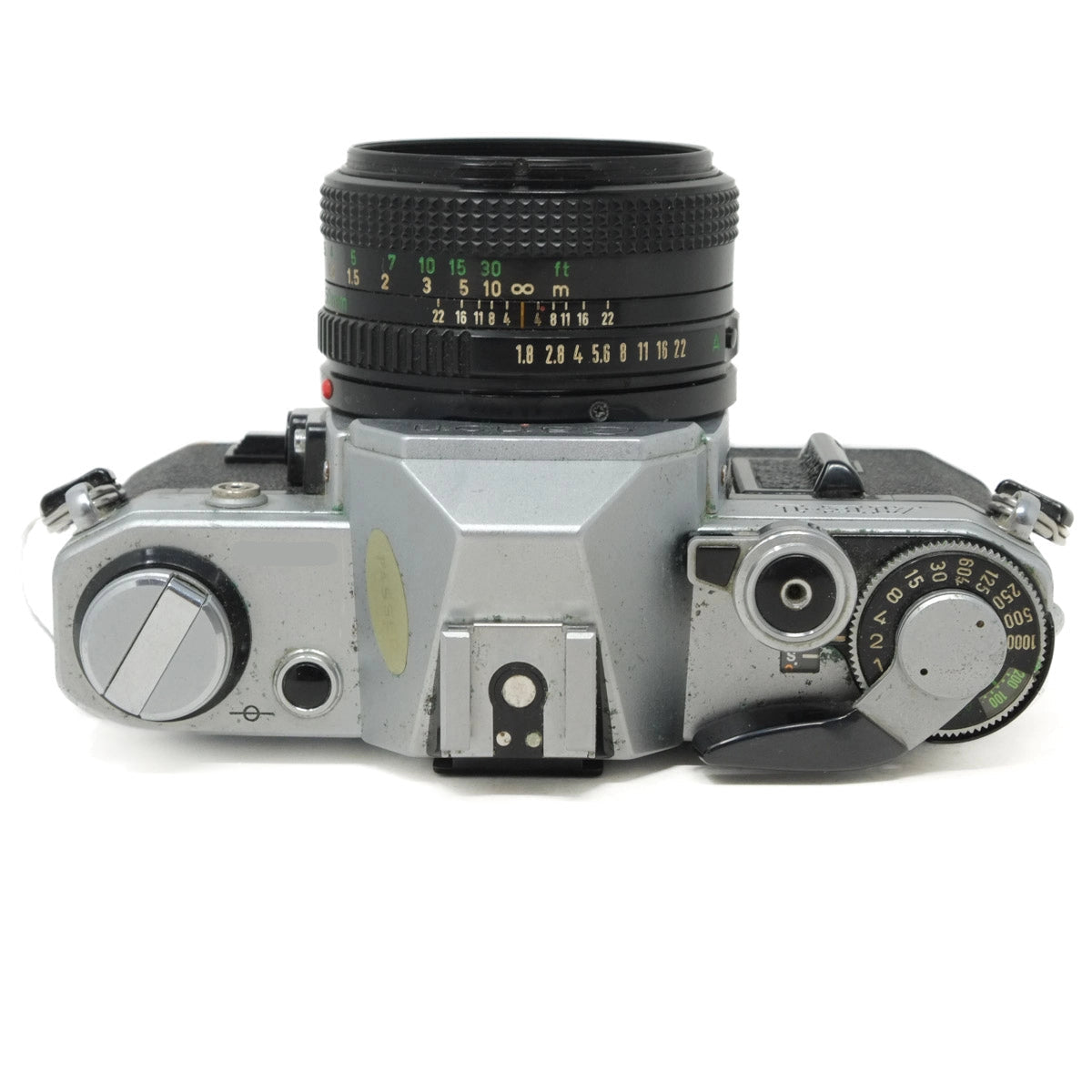 Vintage camera with lens on a white background