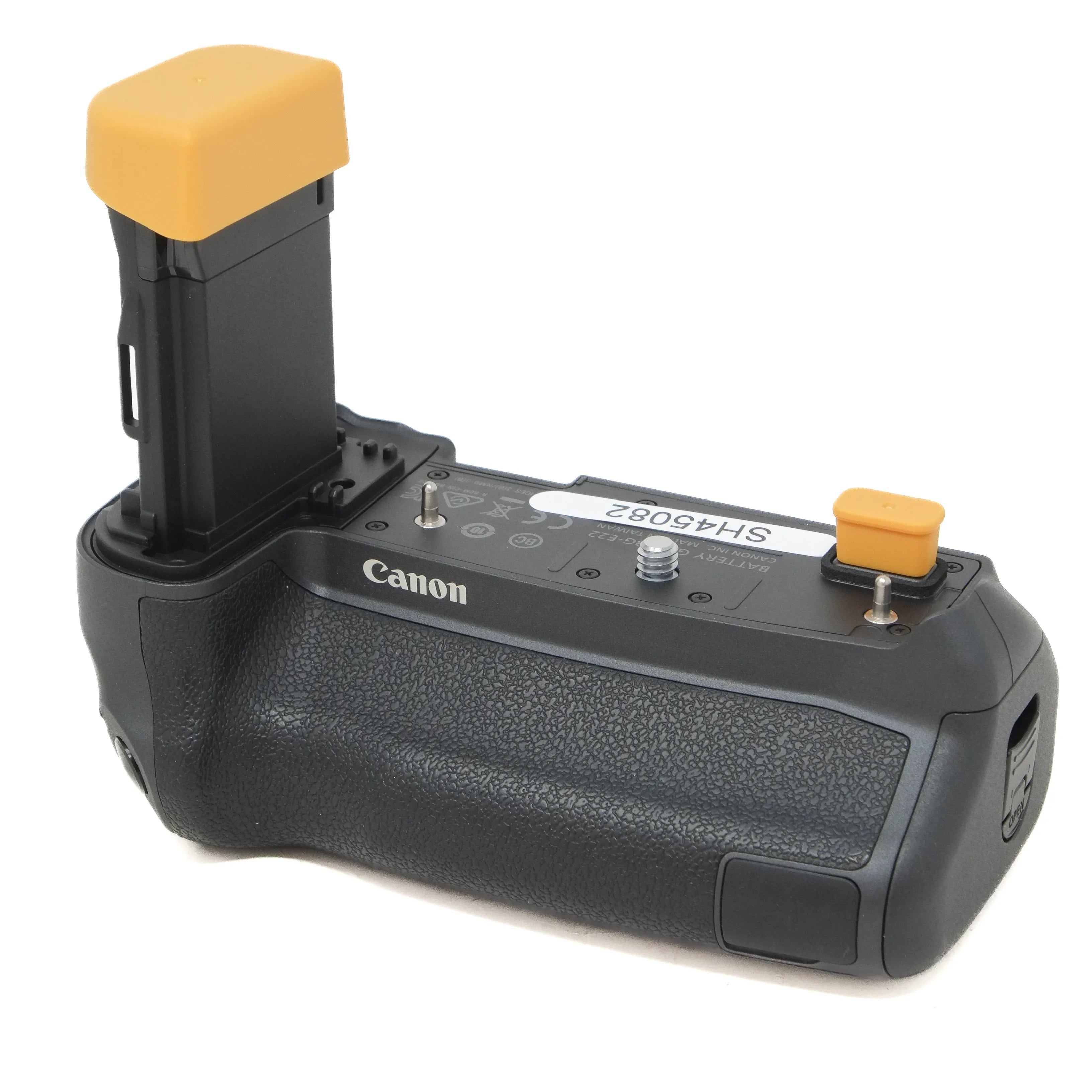Canon camera battery grip on a white background