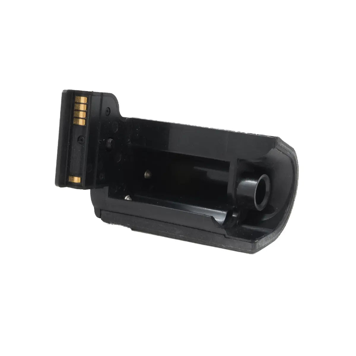 Black electronic device with a USB connector on a white background