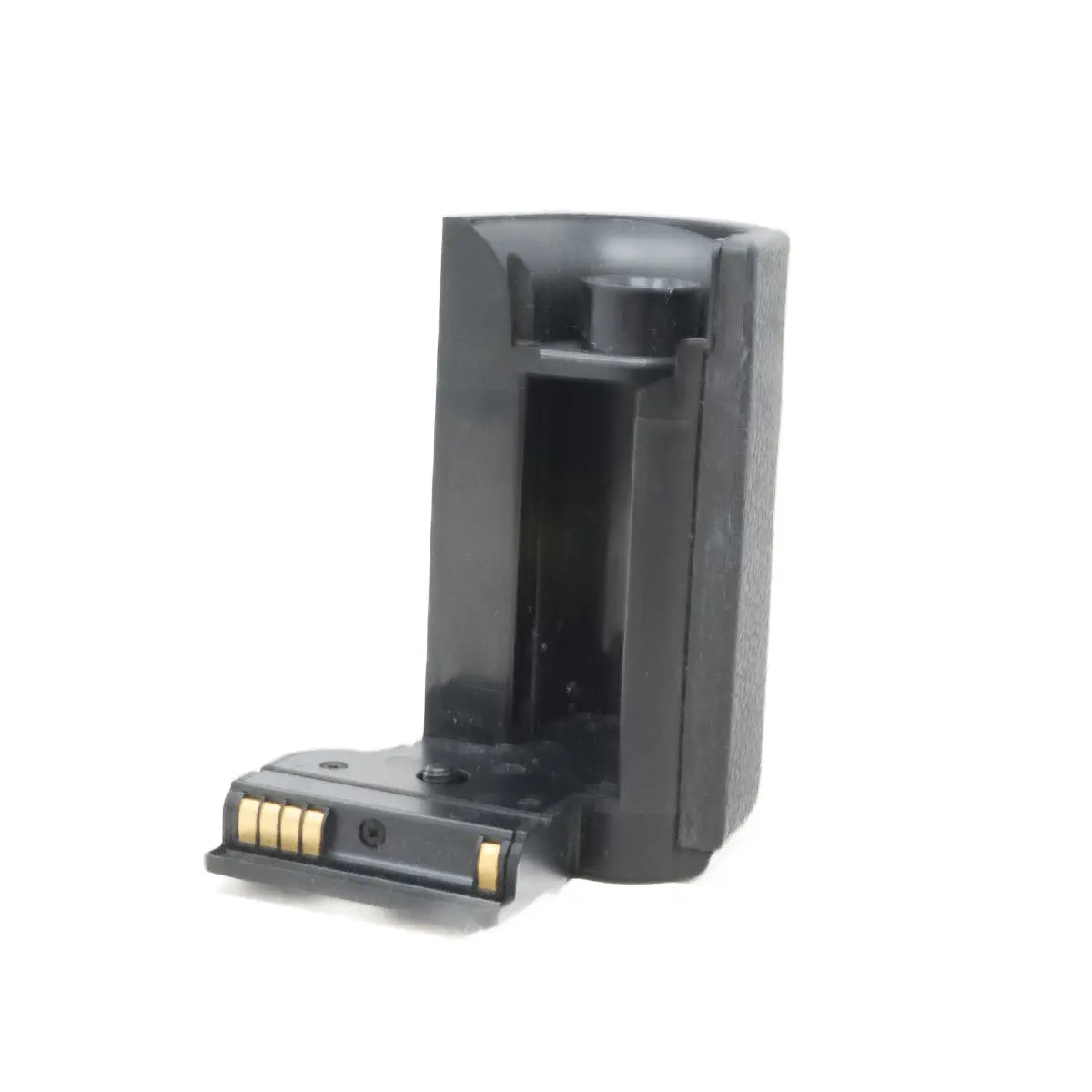 Black electronic device component on a white background