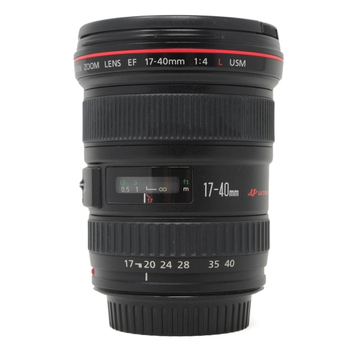 Camera lens with specifications on a white background