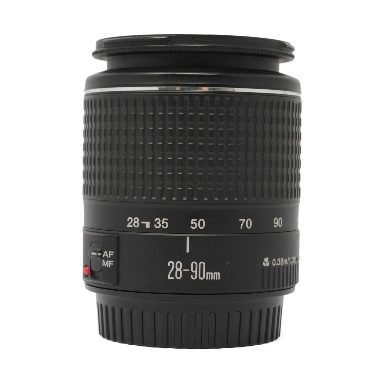 Camera lens with zoom ring on a white background