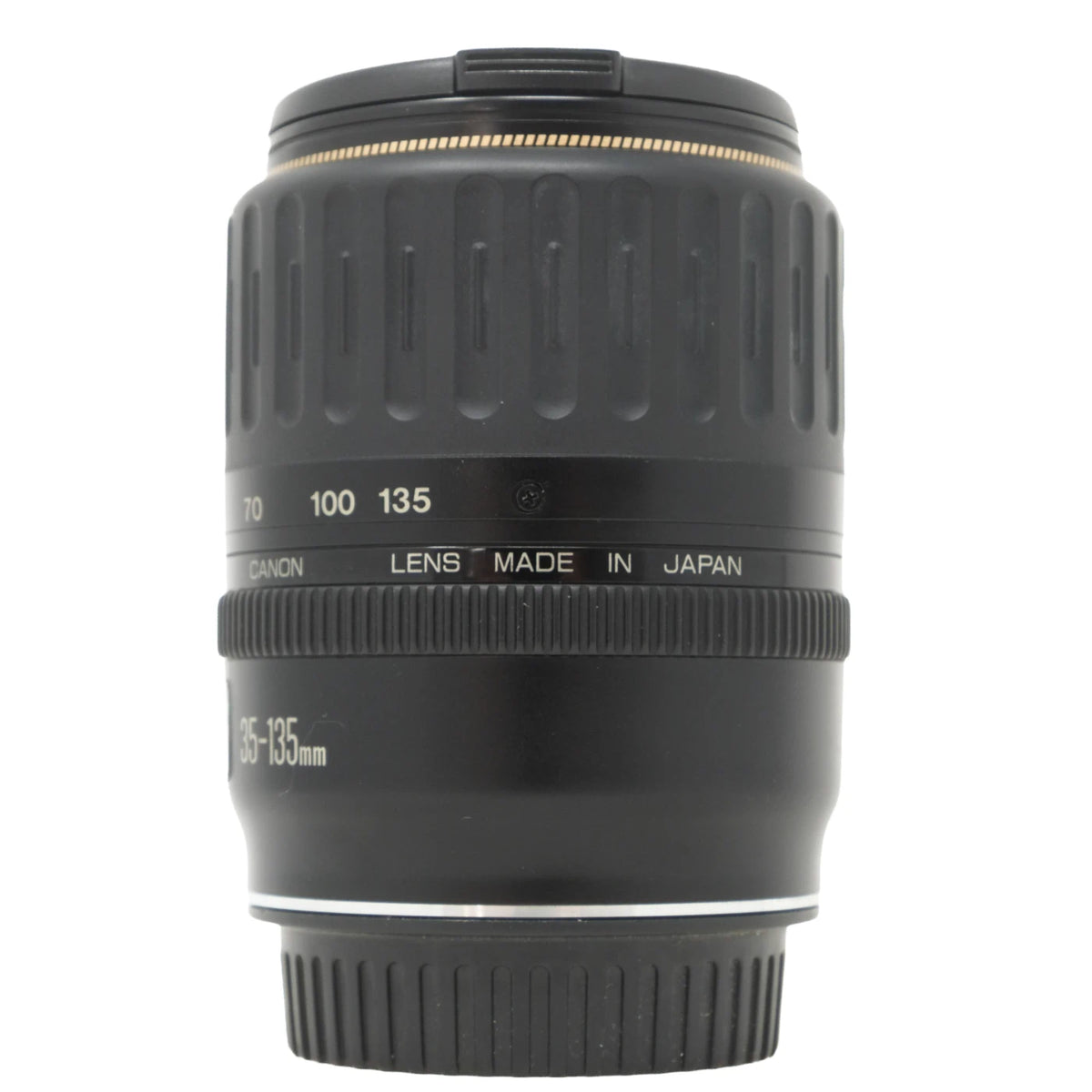 Canon 135-135mm f/4-5.6 lens in black with white text markings, shown against a plain white background.