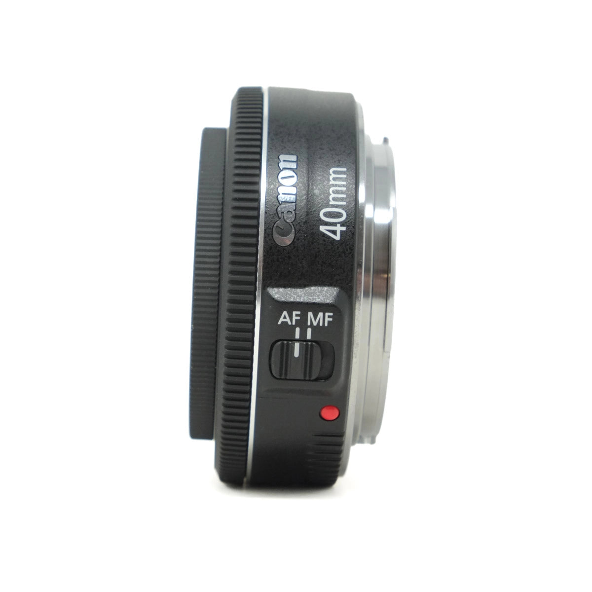 Canon camera lens with 40mm marking on a white background
