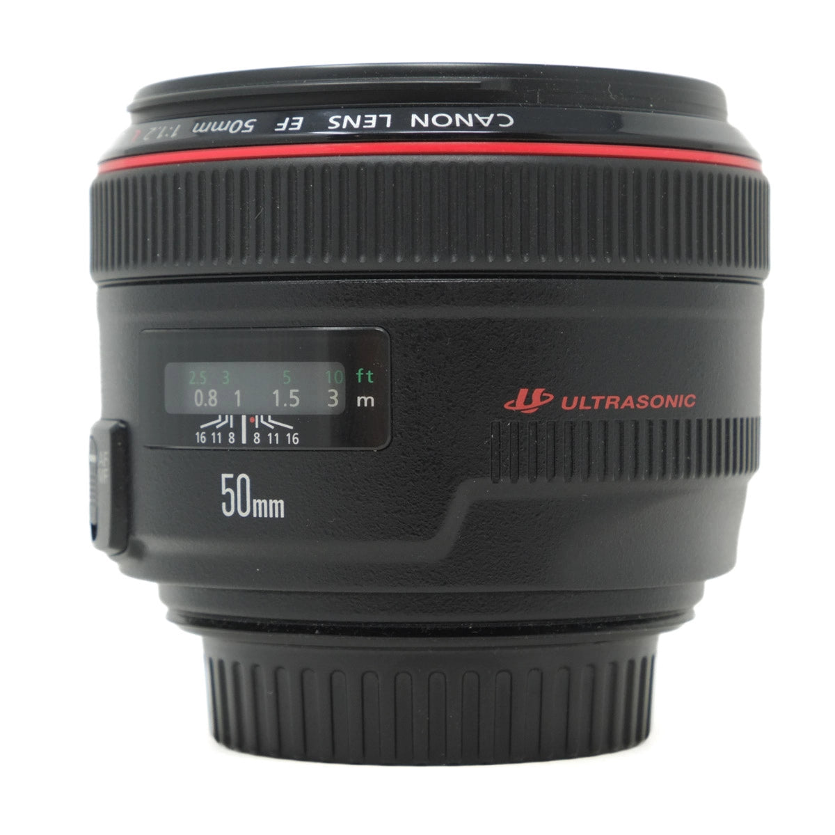 Canon 50mm lens on a white background