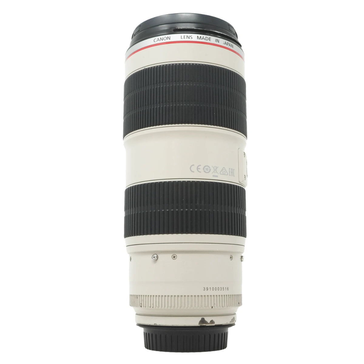 Canon EF 70-200mm f/2.8L IS II USM telephoto lens in white and black with a red accent ring, shown against a plain white background.