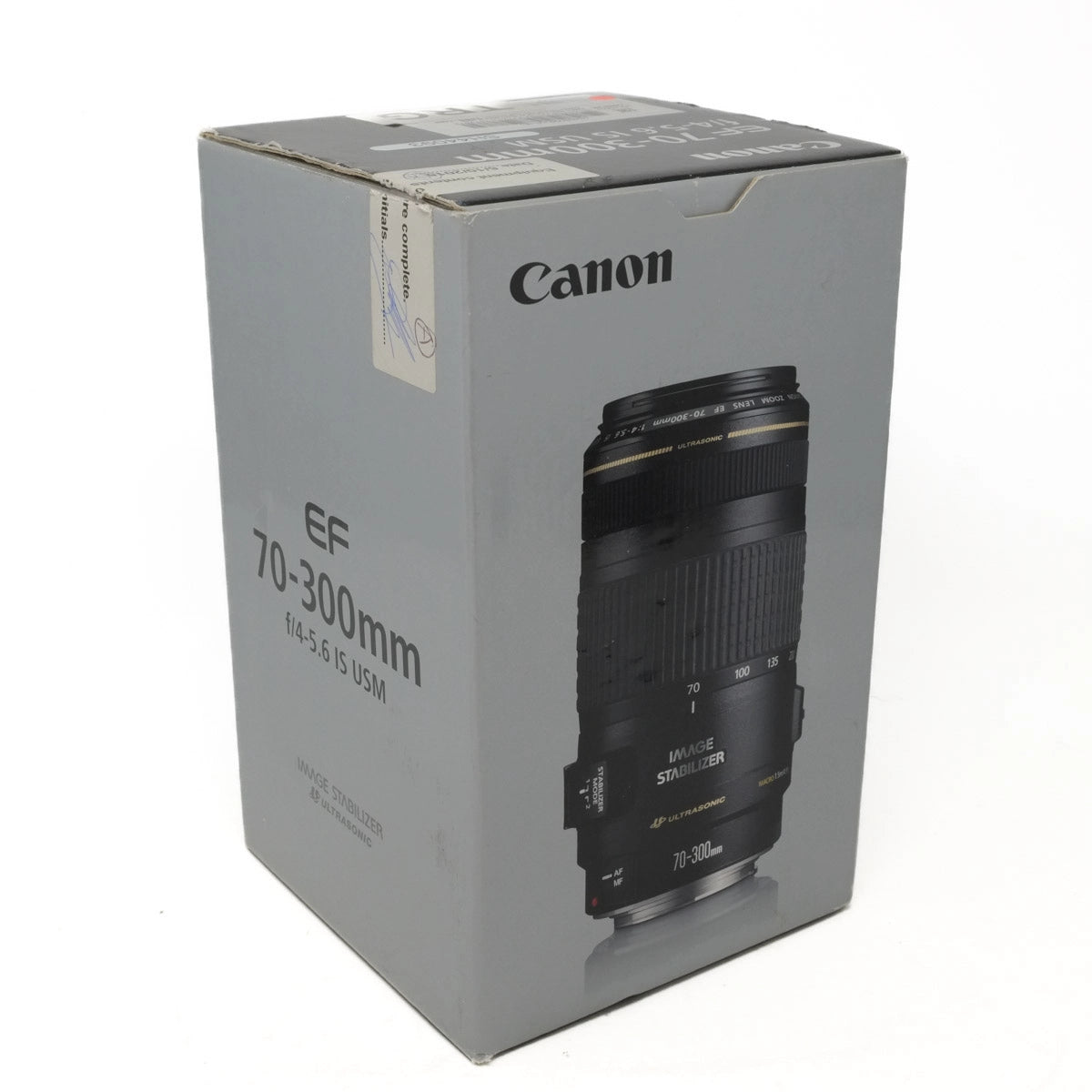 Canon EF 70-300mm lens packaging on a white background