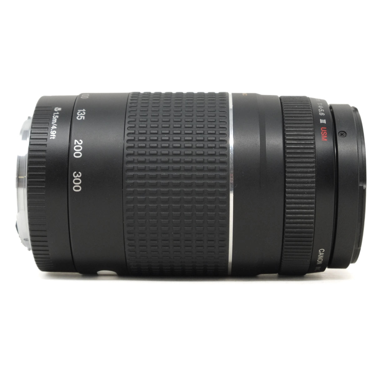Camera lens with focus and zoom indicators on a white background