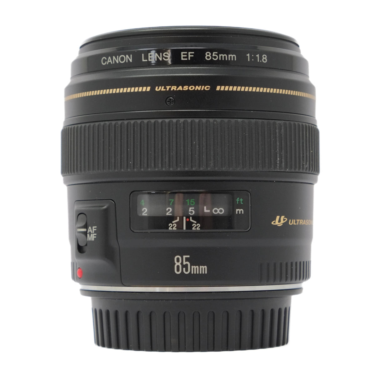 Canon camera lens with specifications on a white background