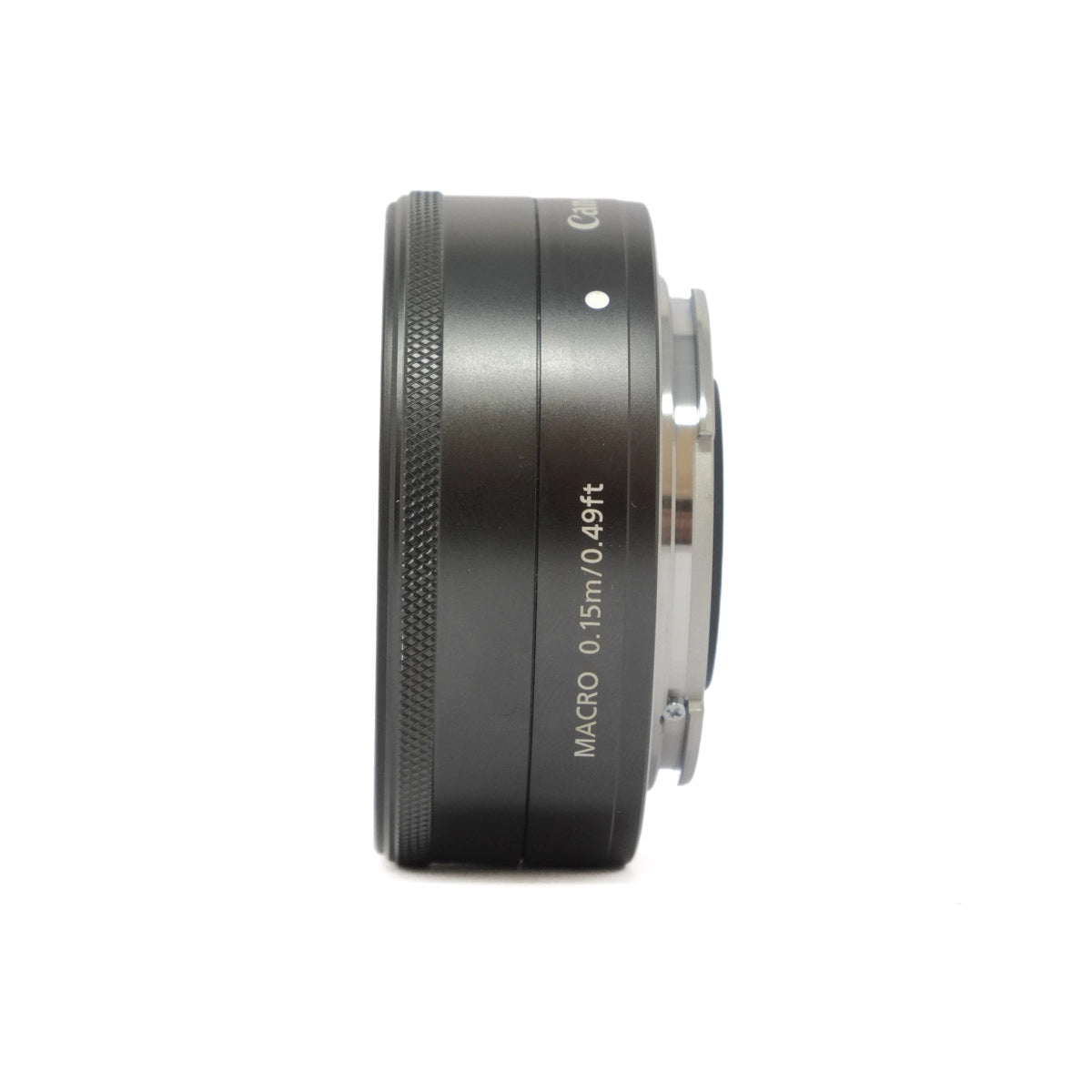 Camera lens with text on a white background