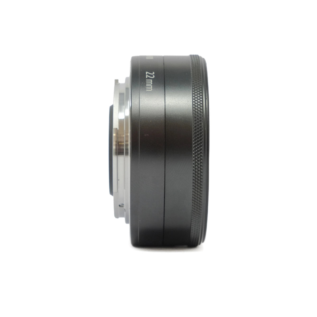 Camera lens with '22 mm' marking on a white background
