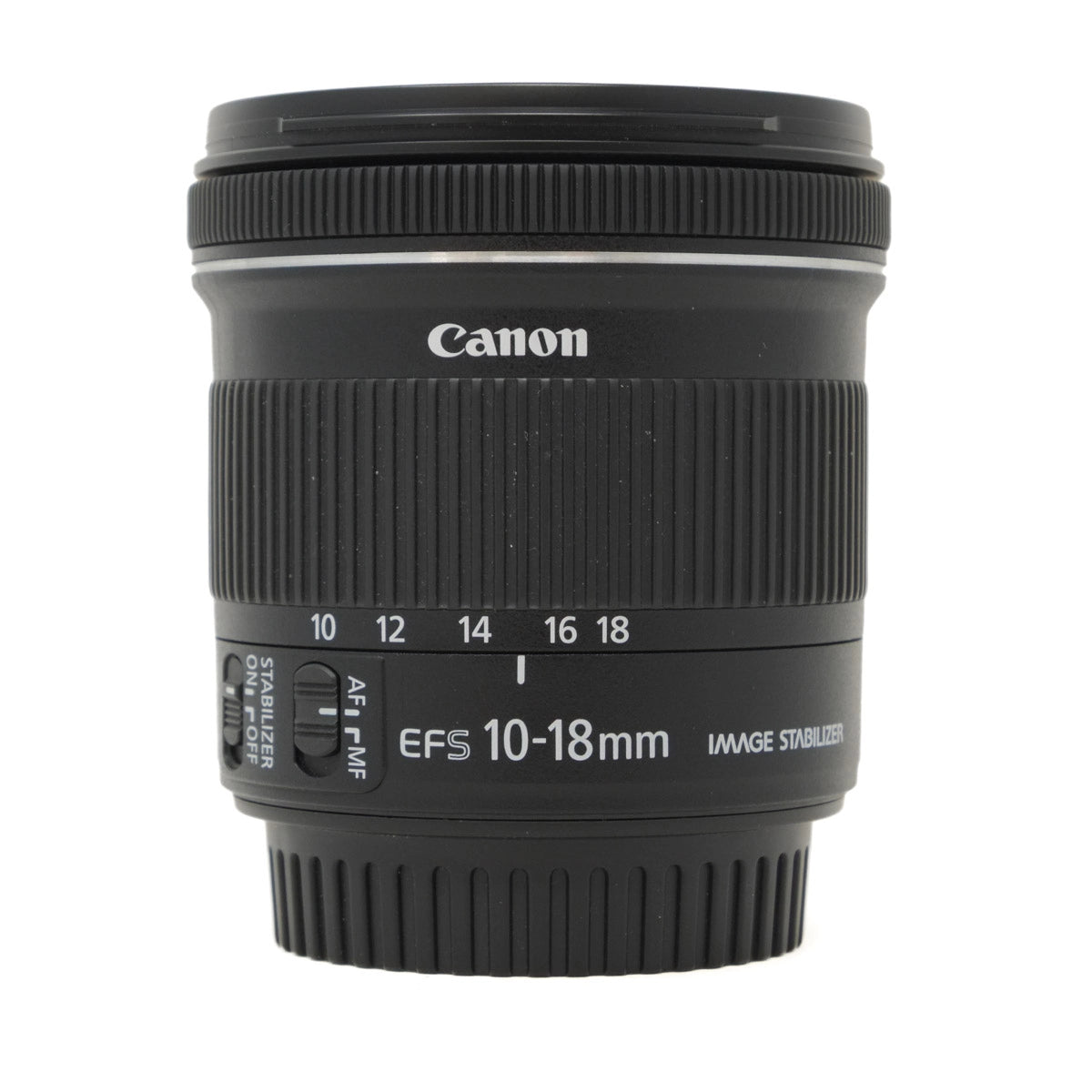 Canon EFS 10-18mm camera lens on a white background