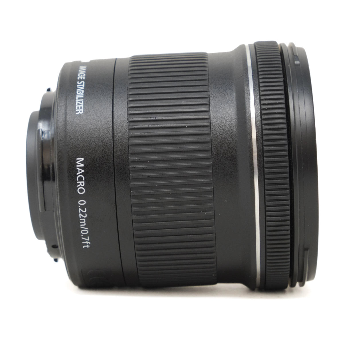 Camera lens with text on a white background
