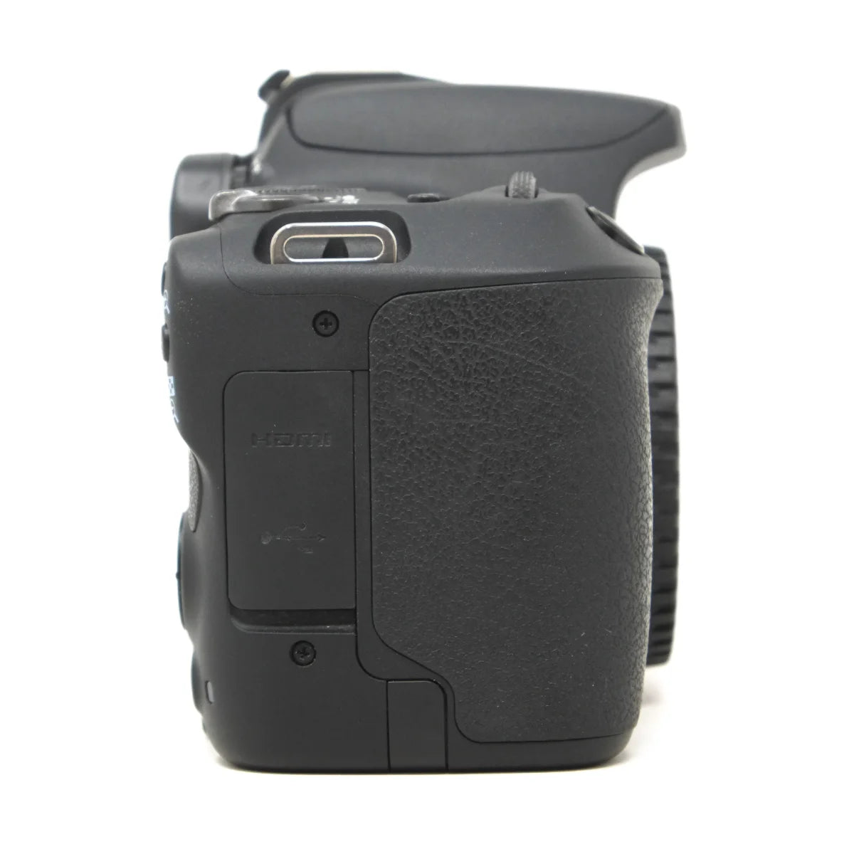 Used Canon EOS 200D DSLR camera Body - side angle