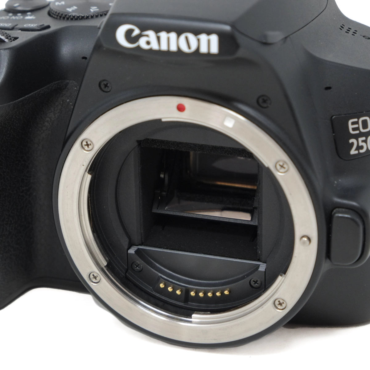 Canon camera body with lens mount on a white background