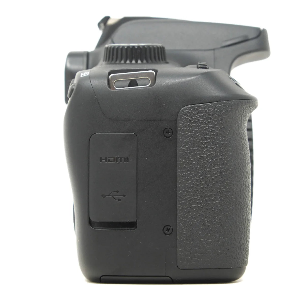 Used Canon EOS 4000D DSLR camera - side angle