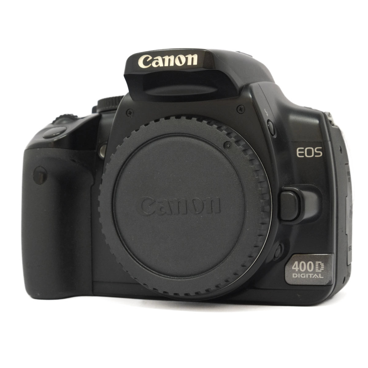 Canon EOS 400D digital camera body on a white background
