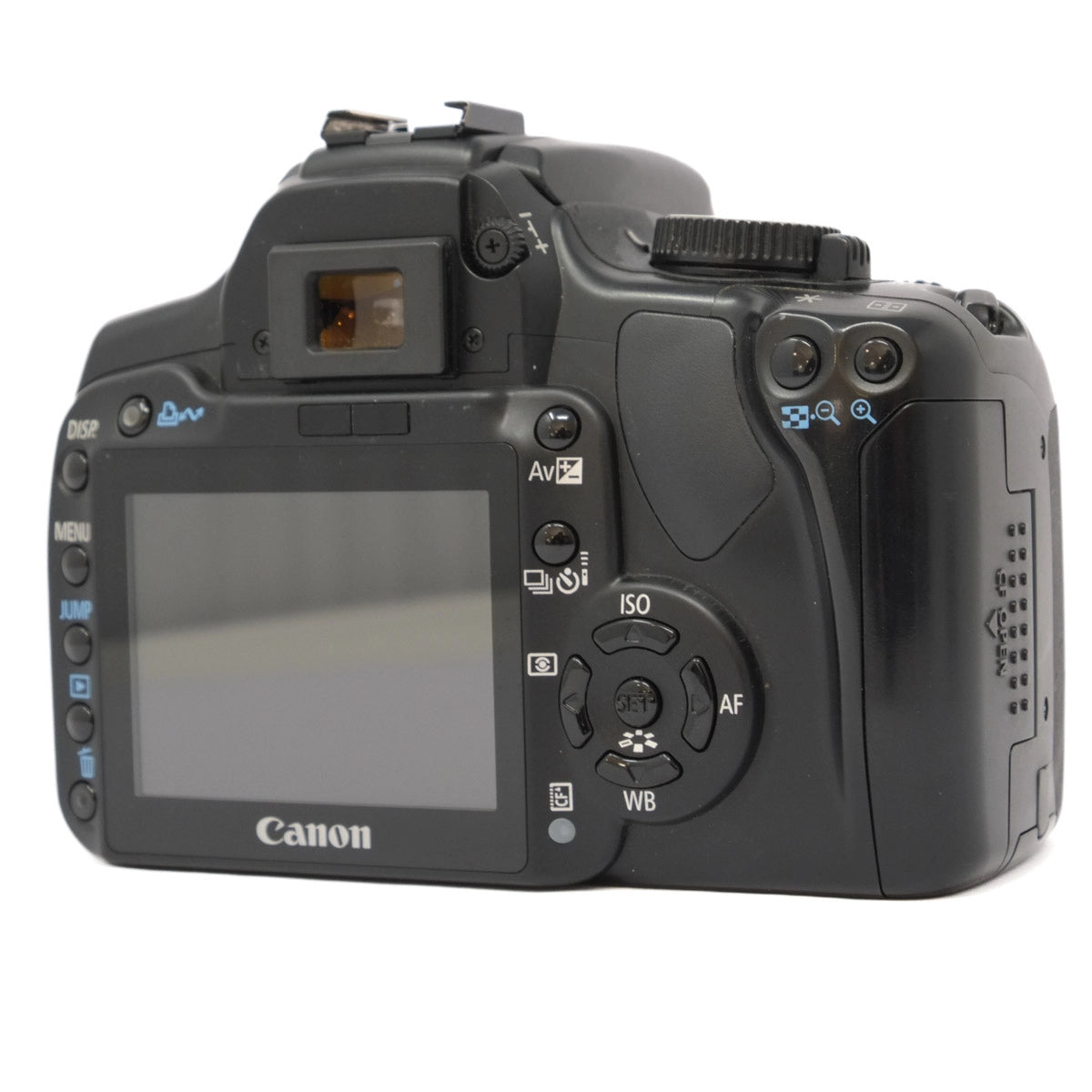 Canon camera back view on a white background