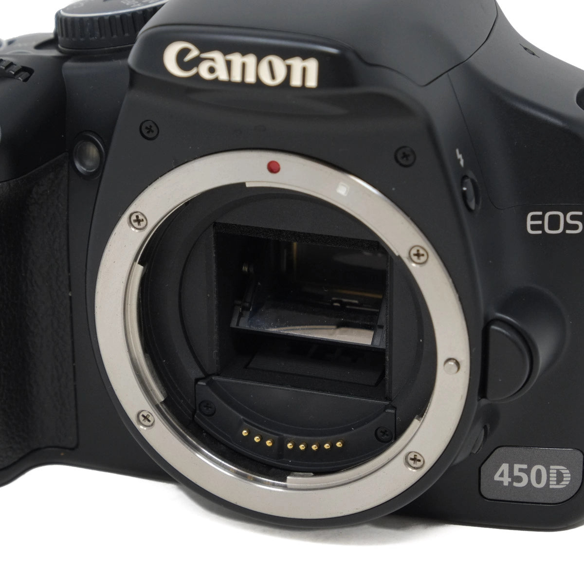 Canon EOS 450D camera body on a white background
