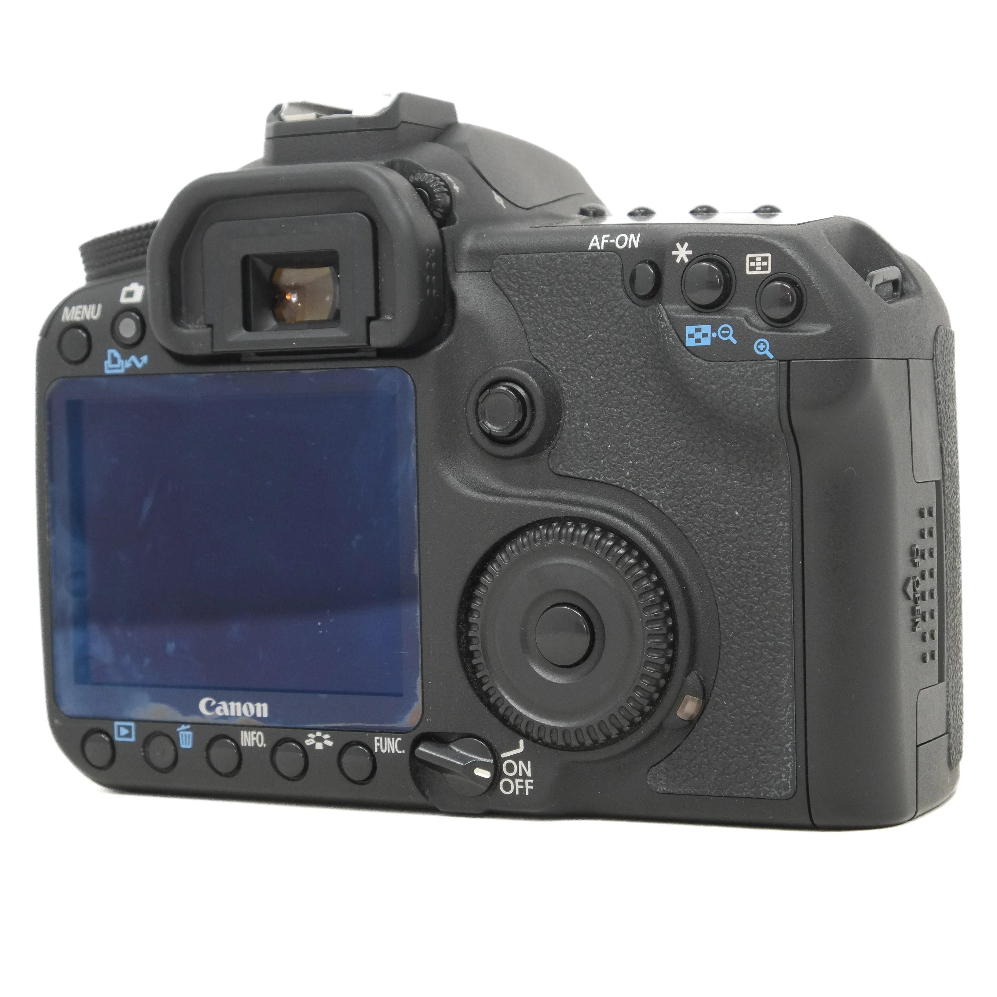 Canon camera back view on a white background