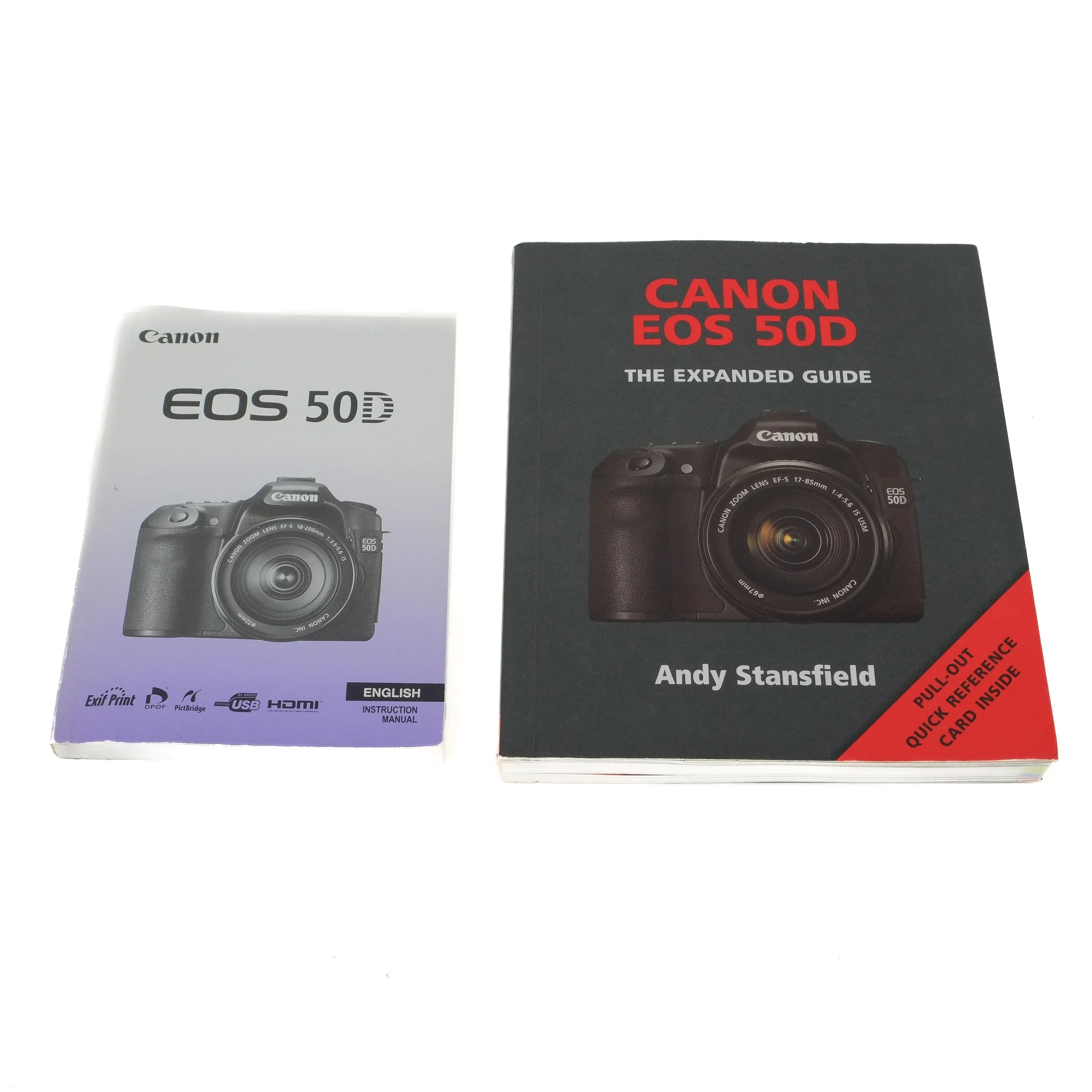 Two books related to Canon EOS 50D camera on a white background