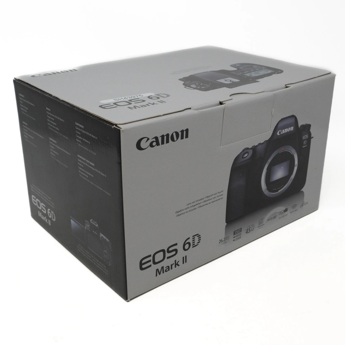 Canon EOS 6D Mark II camera packaging box on a white background