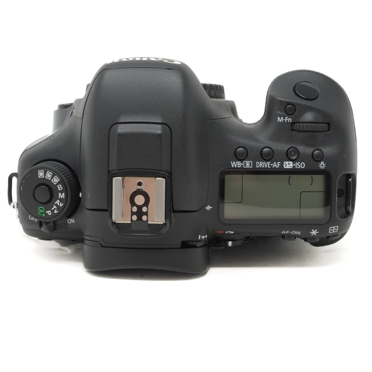 Black DSLR camera body on a white background